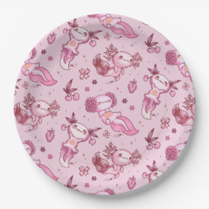 Assiettes En Carton Cute Pink Axolotl Pattern Kawaii Animal Girls