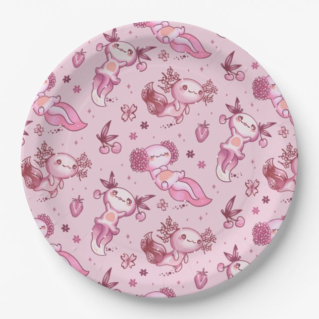 Assiettes En Carton Cute Pink Axolotl Pattern Kawaii Animal Girls (Devant)