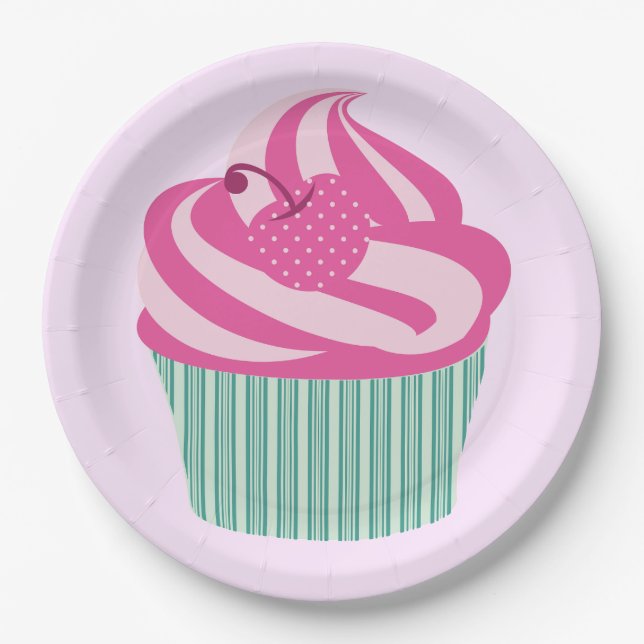 Assiettes En Carton Cute Pink Cupcake Pastel Pink (Devant)