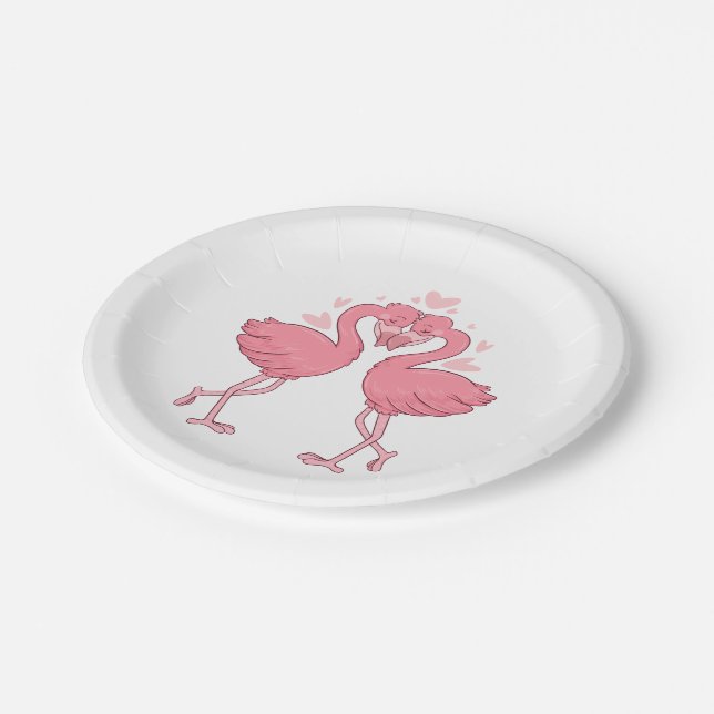Assiettes En Carton Cute Pink Flamingo Tropical Hawaiian Beach Wedding (Angle)