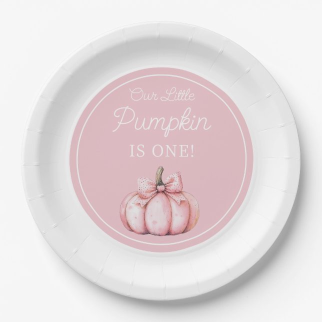 Assiettes En Carton Cute Pink Pumpkin Girl First Birthday (Devant)