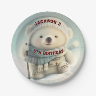 Assiettes En Carton Cute Polar Bear Winter Wonderland Ski Fléau de nei