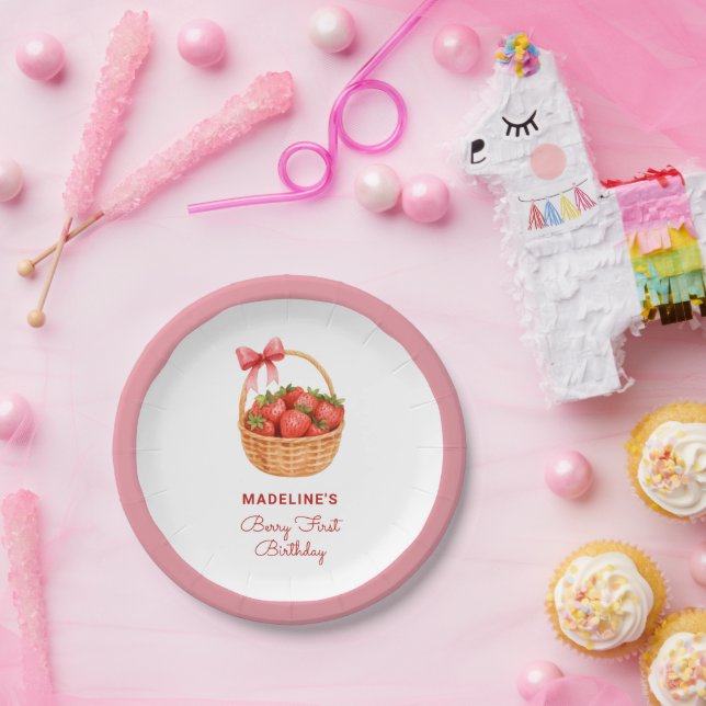 Assiettes En Carton Cute Preppy Berry First Birthday Strawberry (Fête)