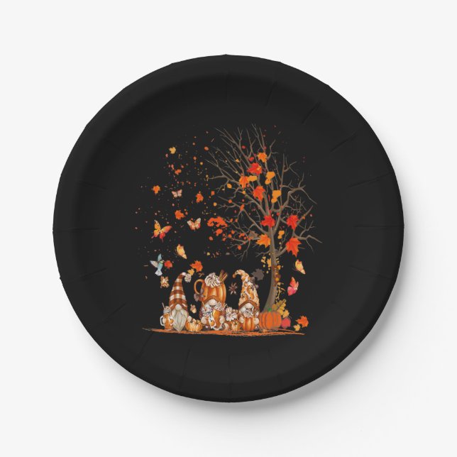 Assiettes En Carton Cute Pumpkin Gnomes Autumn Tree Fall Leaves (Devant)