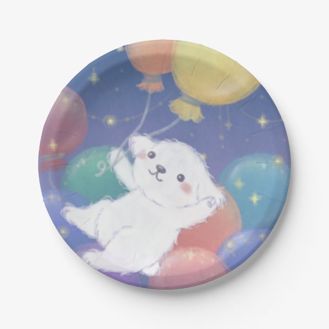 Assiettes En Carton Cute Puppy with Balloons & Stars (Devant)