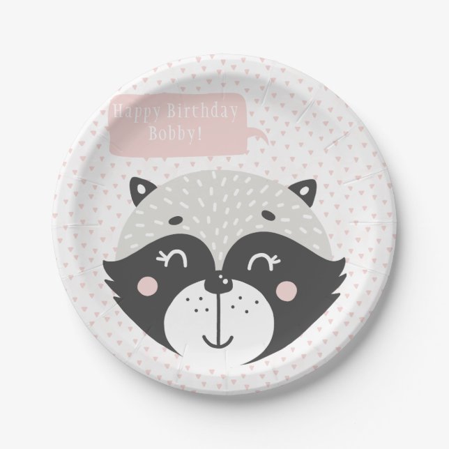 Assiettes En Carton Cute Racoon | Plaques papier personnalisées pour l (Devant)