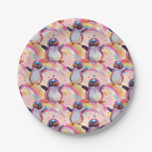 Assiettes En Carton Cute Rainbow Penguins et Stars Motif