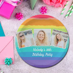 Assiettes En Carton Cute Rainbow Photo Collage Personnalisé Anniversai<br><div class="desc">Cette mignonne plaque en arc-en-ciel de fête d'anniversaire présente un joli collage photo de 3 de la fille d'anniversaire ou du gars. Trois photos carrés amusantes sur un décor moderne et coloré avec un script blanc personnalisé ci-dessous.</div>