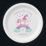 Assiettes En Carton Cute Rainbow Unicorn<br><div class="desc">Un joli arc-en-ciel magique rose et violet unicorne plaques de fête d'anniversaire. Si mignon pour vos invités de fête d'anniversaire à la licorne. Conçu pour vous par Blackberry Boulevard.</div>