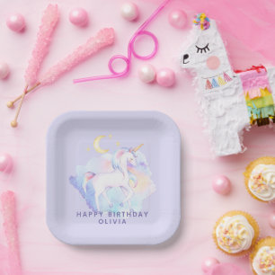 Assiettes En Carton Cute Rainbow Unicorn Fête d'anniversaire fille