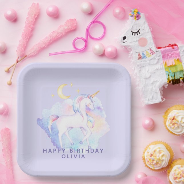 Assiettes En Carton Cute Rainbow Unicorn Fête d'anniversaire fille (Fête)