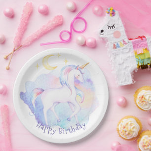 Assiettes En Carton Cute Rainbow Unicorn Fête d'anniversaire fille