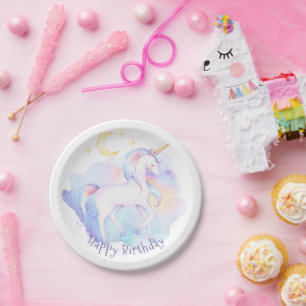 Assiettes En Carton Cute Rainbow Unicorn Fête d'anniversaire fille