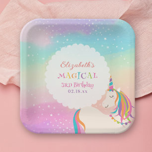 Assiettes En Carton Cute Rainbow Unicorn Magique fête d'anniversaire