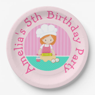 Assiettes En Carton Cute Red Hair Girl Baking Anniversaire