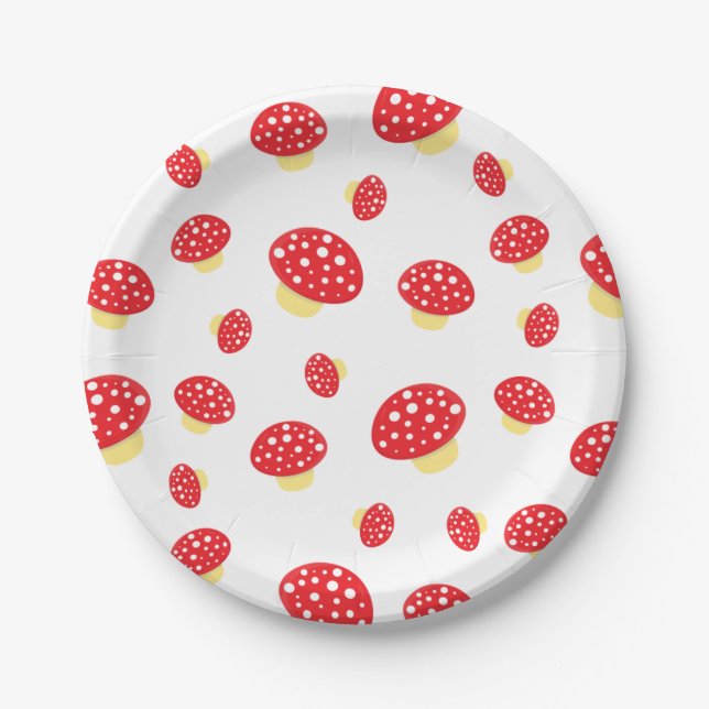 Assiettes En Carton Cute Red Spotty Toadstool Champignons Motif (Devant)
