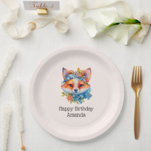 Assiettes En Carton Cute Renard orange avec Couronne florale Anniversa