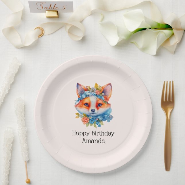 Assiettes En Carton Cute Renard orange avec Couronne florale Anniversa (Mariage)