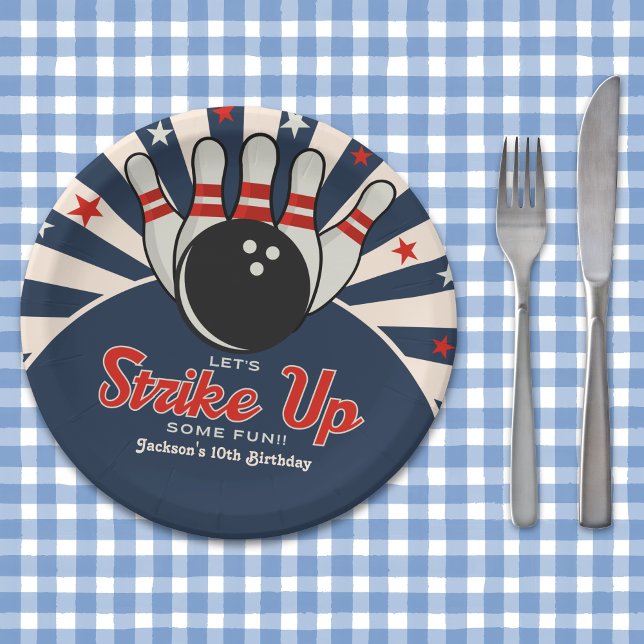 Assiettes En Carton Cute Retro Bowling Party for Kids (Créateur téléchargé)