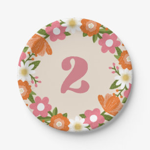 Assiettes En Carton Cute Retro Floral 2 Filles Deuxième anniversaire