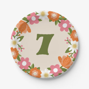 Assiettes En Carton Cute Retro Floral 7 Filles Septième Anniversaire
