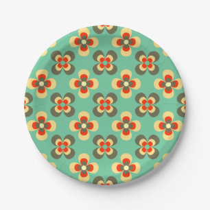 Assiettes En Carton Cute Retro Floral Motif vert clair