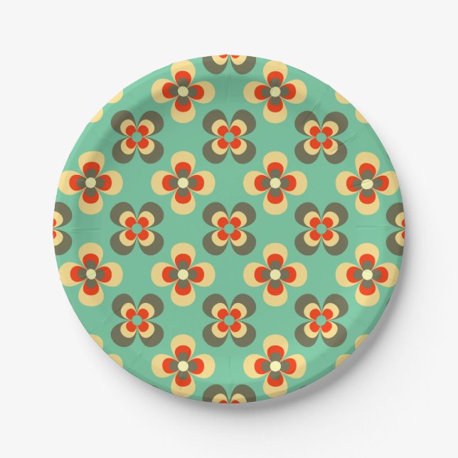 Assiettes En Carton Cute Retro Floral Motif vert clair (Devant)