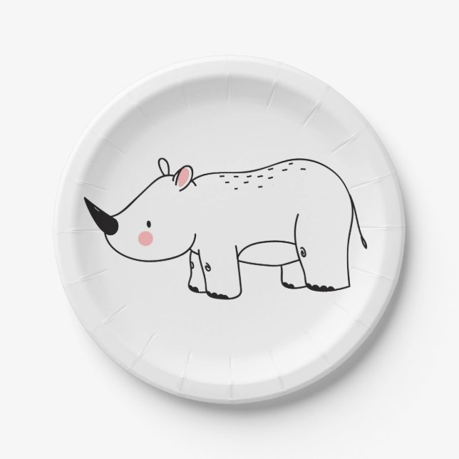 Assiettes En Carton Cute Rhinoceros Jungle Safari animal bébé annivers (Devant)