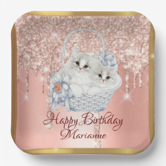 Assiettes En Carton Cute Rose Blush Kittens Personnalisable Anniversai