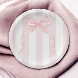 Assiettes En Carton Cute Rose Bow et Awning Stripes Girls