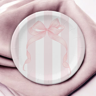 Assiettes En Carton Cute Rose Bow et Awning Stripes Girls