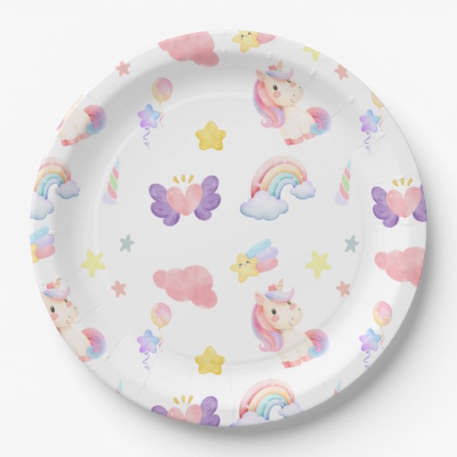 Assiettes En Carton Cute rose douce licorne arc-en-ciel Motif (Devant)