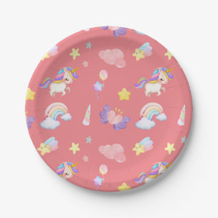 Assiettes En Carton Cute rose douce licorne arc-en-ciel Motif de ballo