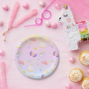 Assiettes En Carton Cute rose doux cupcake unicorne Motif arc-en-ciel