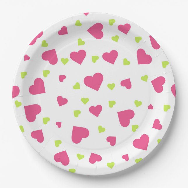 Assiettes En Carton Cute rose et vert Tumbling Hearts Motif (Devant)