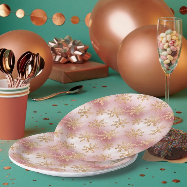 Assiettes En Carton Cute Rose Rose Gold Snowflake Motif festif (Multi)