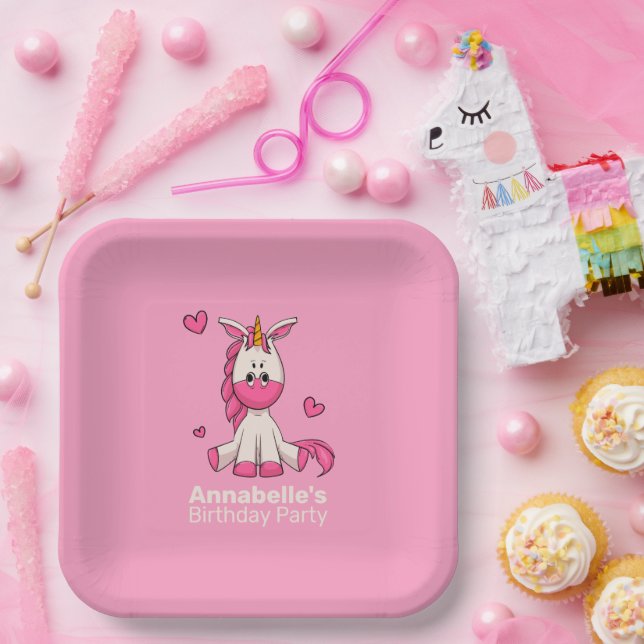 Assiettes En Carton Cute Rose Unicorn Fille Anniversaire (Fête)