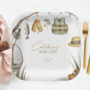 Assiettes En Carton Cute Rustic Catchin' Baby Love Baby Baby shower