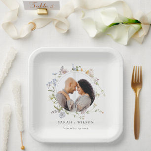 Assiettes En Carton Cute Rustic Meadow Floral Wreath Mariage photo