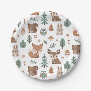Assiettes En Carton Cute Rustic Woodlands Animaux Baby shower Motif