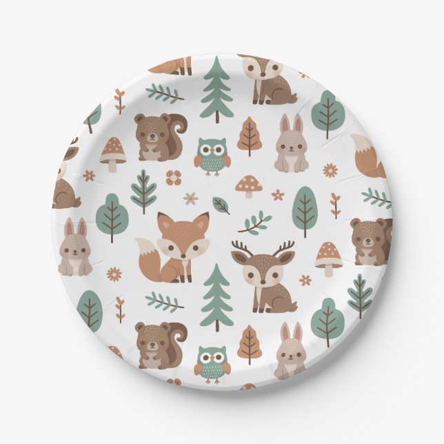 Assiettes En Carton Cute Rustic Woodlands Animaux Baby shower Motif (Devant)