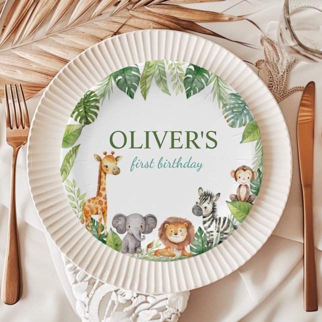 Assiettes En Carton Cute Safari Animal 1er Anniversaire Plaques de pap (Créateur téléchargé)