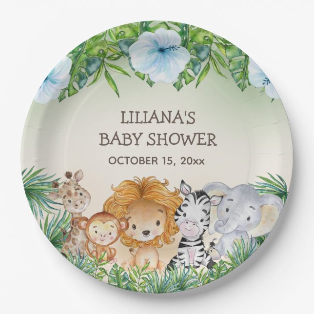 Assiettes En Carton Cute Safari Jungle Animaux Baby shower Garçon (Devant)