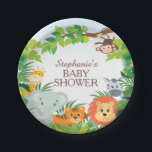 Assiettes En Carton Cute Safari Jungle Baby shower 7" Plate<br><div class="desc">Safari Jungle Baby shower 7" Plate Cute jungle baby shower papier plaque avec un singe accroché à un arbre,  girafe,  éléphant,  tigre,  lion & zèbre encadré de feuilles de jungle verte. Objets correspondants disponibles dans notre boutique.</div>