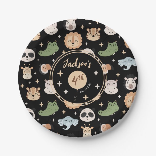 Assiettes En Carton Cute Safari zoo animal anniversaire garçon plaques (Devant)