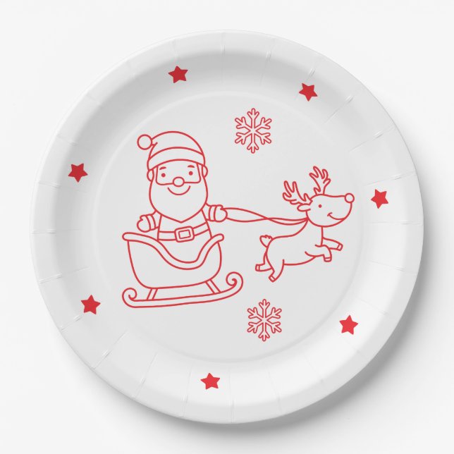 Assiettes En Carton Cute Santa and Reindeer Christmas (Devant)