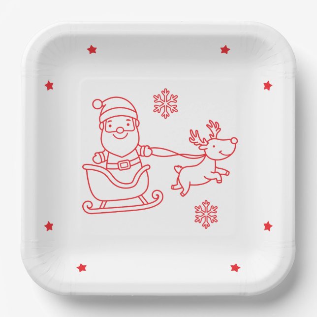Assiettes En Carton Cute Santa and Reindeer Christmas square (Recto)