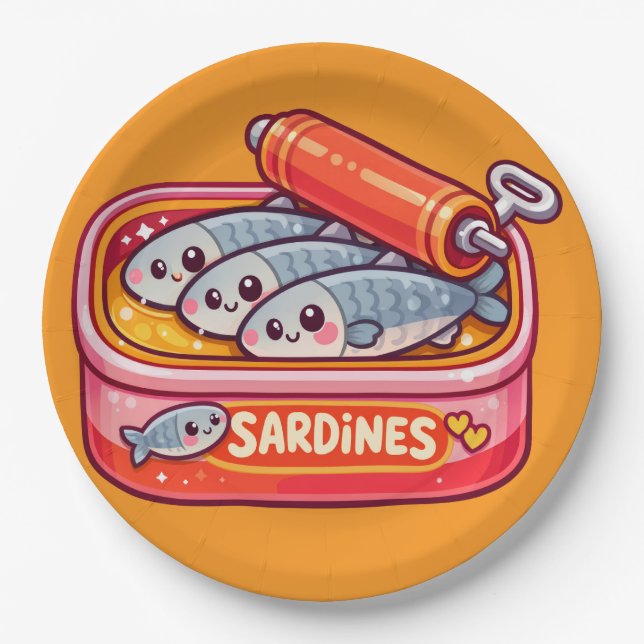 Assiettes En Carton Cute Sardines Fish Cartoon (Devant)