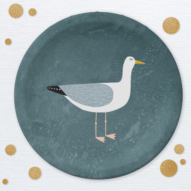 Assiettes En Carton Cute Seagull Nautique (Fun seagull bird nautical themed party paper plate)