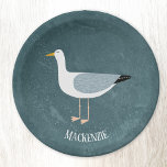Assiettes En Carton Cute Seagull Personnalisé Nautique<br><div class="desc">Une mouette cheeky debout au bord de l'océan vert profond. Parfait pour donner à votre célébration une sensation nautique. Personnalisez en modifiant ou en supprimant le nom.</div>